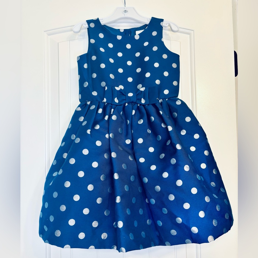 NWT Gymboree Blue Dress with sliver Polka Dots